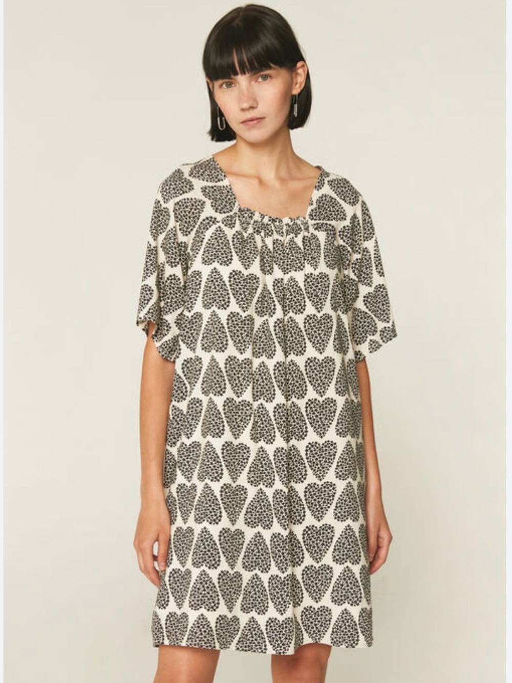 Cream Mini Dress with Black Heart Print